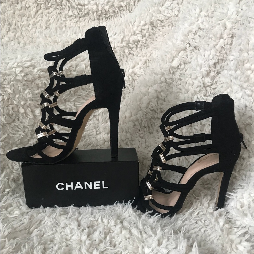 Black Suede Strappy High Heels